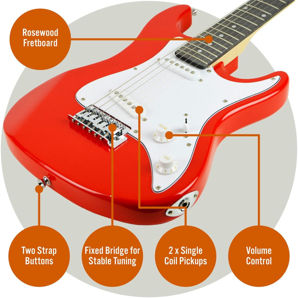 image 1 of 3rd Avenue 3/4 Size Electric Guitar Pack with Amp Red