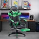 image 2 of Neo Gaming Chair Green & Black Leather with Footrest