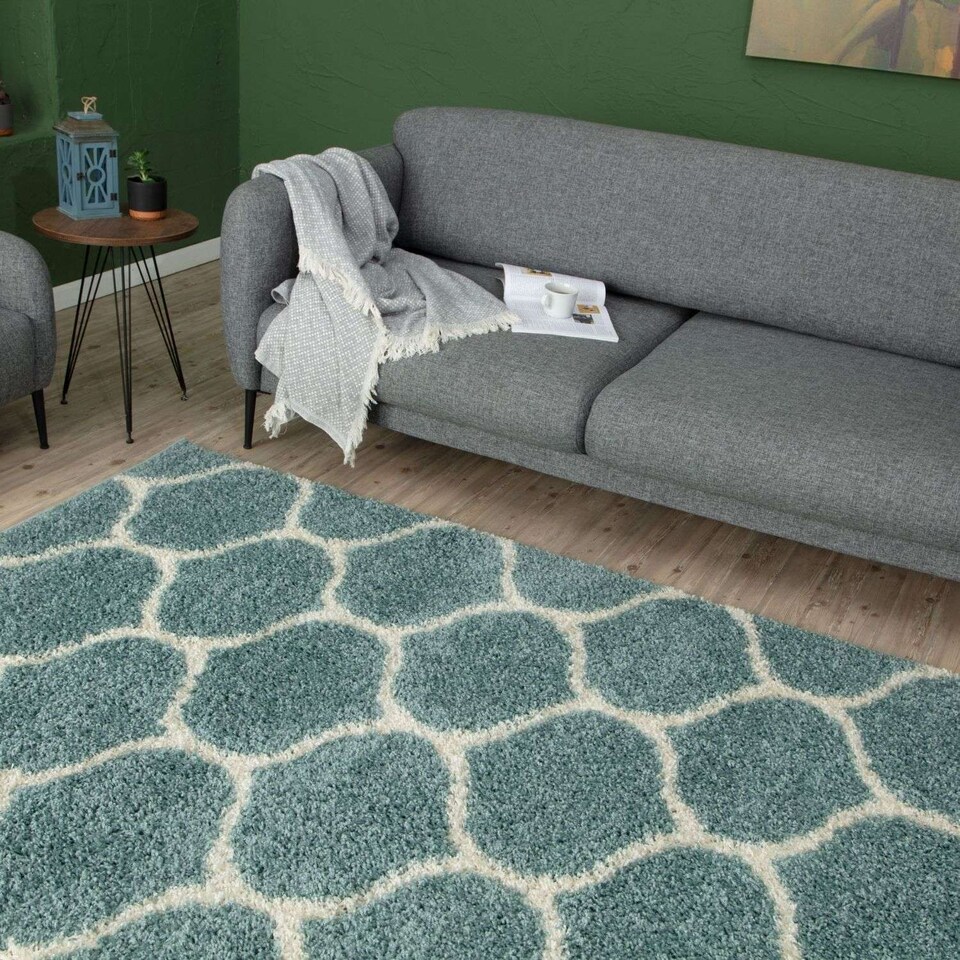 image 1 of The Rugs Moroccan Collection Soft High Pile Shaggy Trellis Floor Rugs and Runners Living Room
