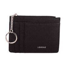 Lorenz Small Slim PU Leather Grain Credit Card Travel Case | Black | Black