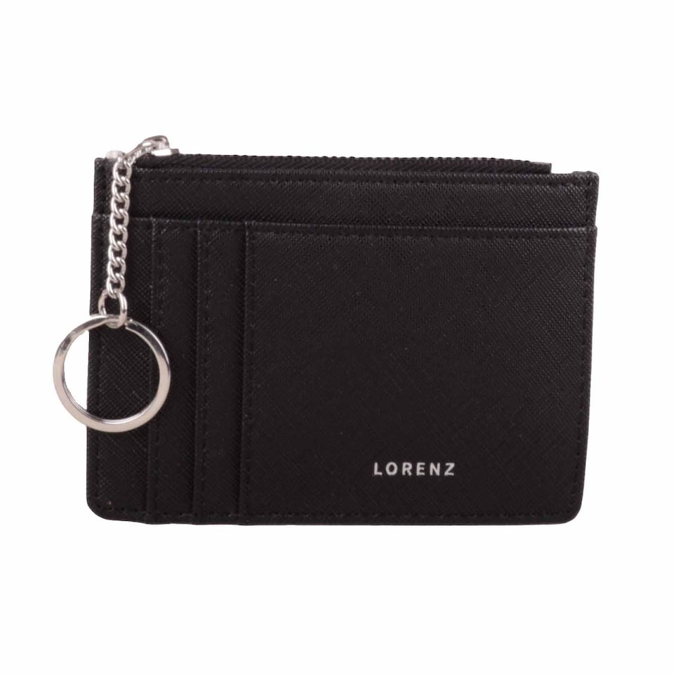 image 1 of Lorenz Small Slim PU Leather Grain Credit Card Travel Case | Black | Black
