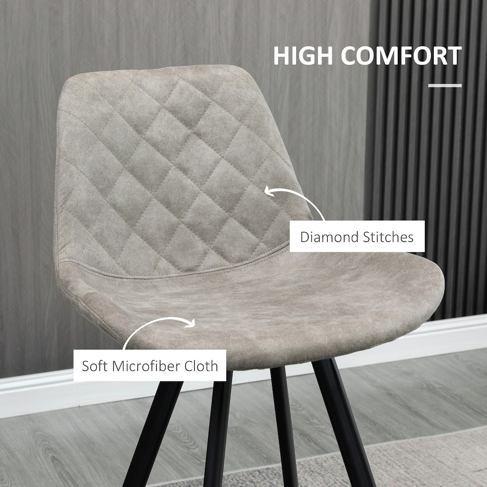 image 1 of HOMCOM Set Of 2 Bar Stools Vintage Microfiber Cloth Tub Seats Padded Steel Grey