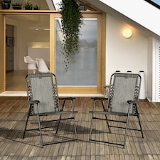 Outsunny Set of 2 Patio Folding Chair Set, Garden Portable Outdoor Chairs with Armrest and Breathable Mesh Fabric Seat and Backrest, for Camping, Beach, Deck, Lawn, Grey