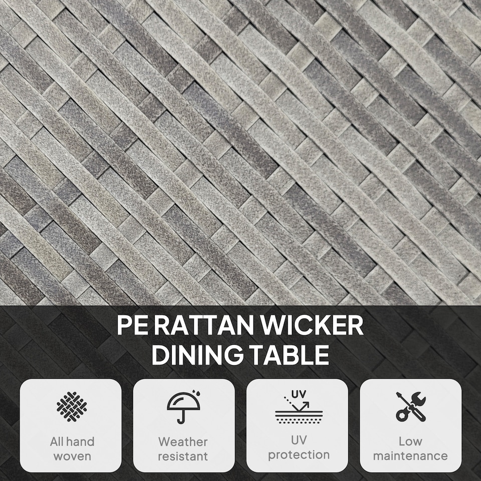 image 1 of Outsunny Outdoor PE Rattan Dining Table w/ Wood-plastic Composite Top, Grey