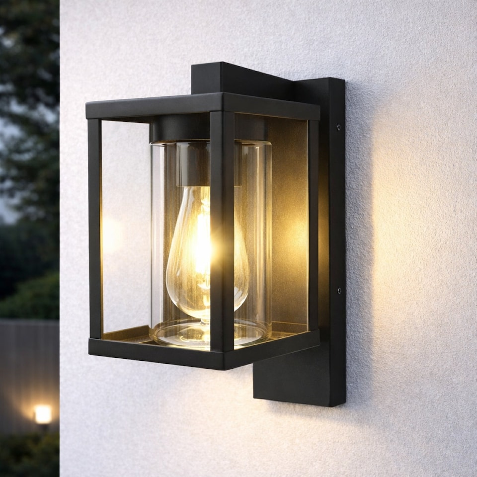 image 1 of CGC ABEL Matt Black Box Lantern Wall Light