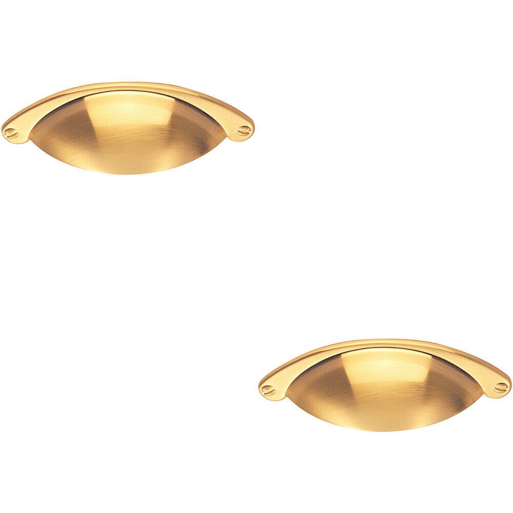 Loops 2x Traditional Cup Pull Handle 104 x 26mm 64mm Fixing Centres Satin Brass in Metallics