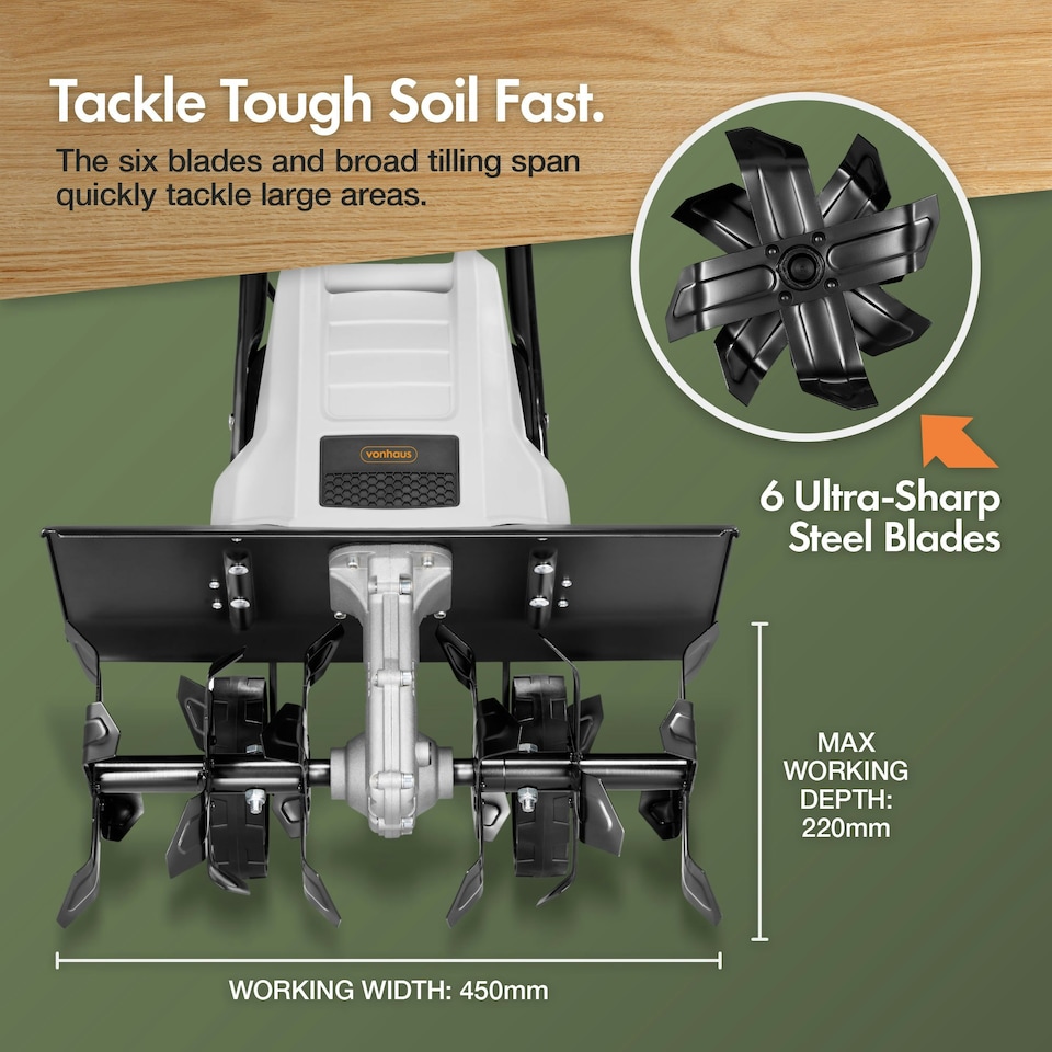image 1 of VonHaus Electric Tiller 1500W Soil Cultivator Rotavator