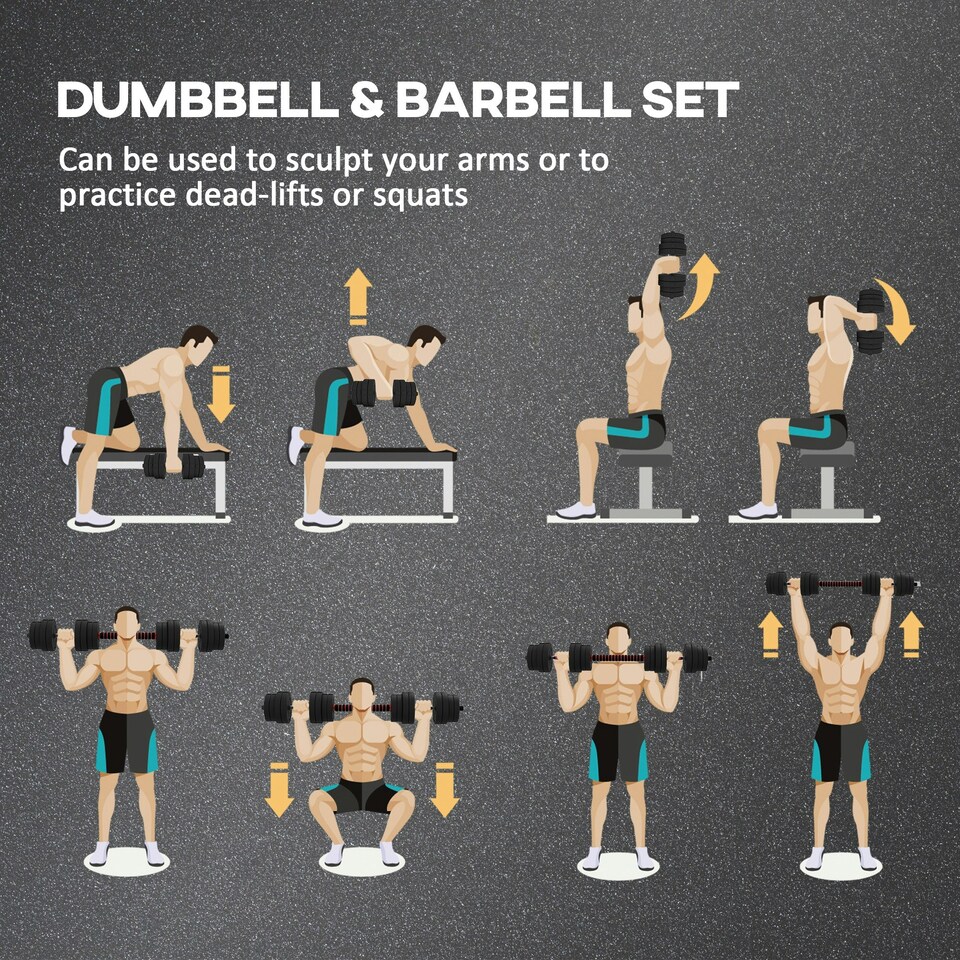 image 1 of HOMCOM 30kg Adjustable 2 IN 1 Barbell Dumbbells Weight Set for Body Fitness