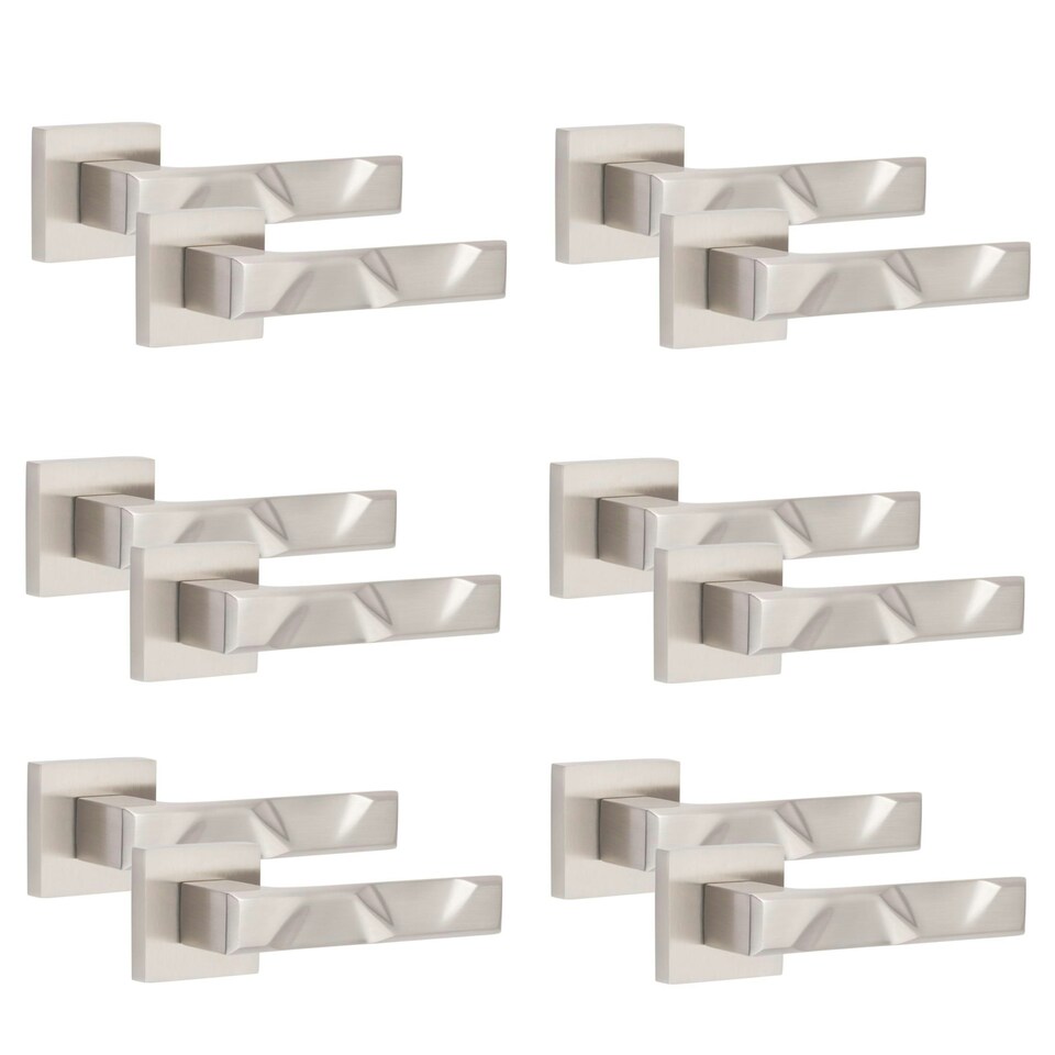 image 1 of Golden Grace 6 Pairs Modern Nova Premium Design Door Handles on Square Rose in Satin Nickel Finish Grey