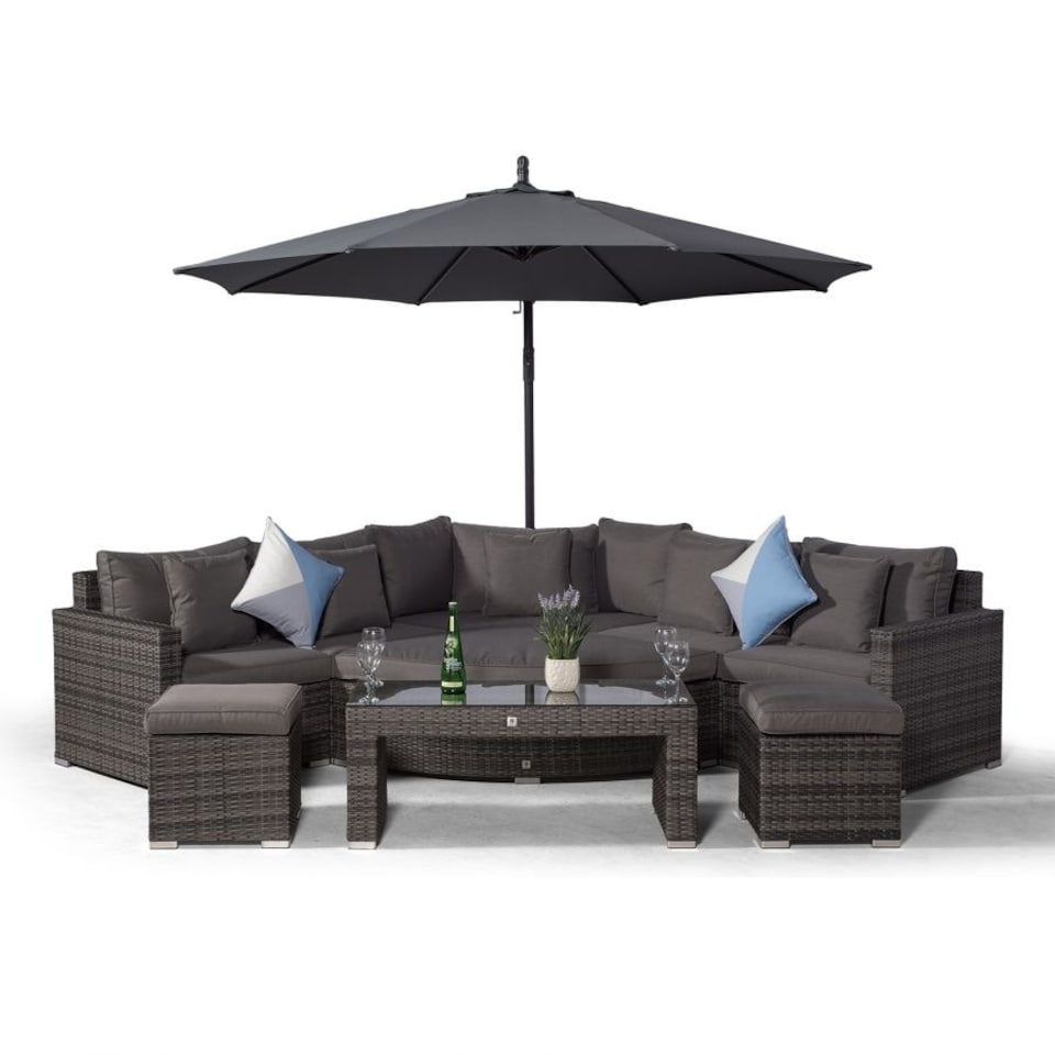 image 1 of Santorini L Shape Modular 5 Seat Rattan Corner Sofa Set With Daybed Ottoman, Large Coffee Table & 2 Stools Grey | Grey