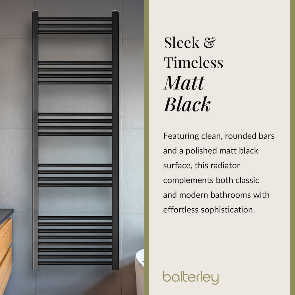 image 1 of Straight Heated Towel Rail Radiator, 930W, 600 x 1500mm, Matt Black | Black | Matt Black