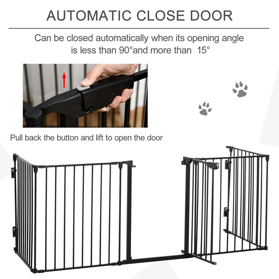 image 1 of PawHut Pet Safety Gate 5 Panels Playpen Metal Fence w/ Walk Through Door - Black