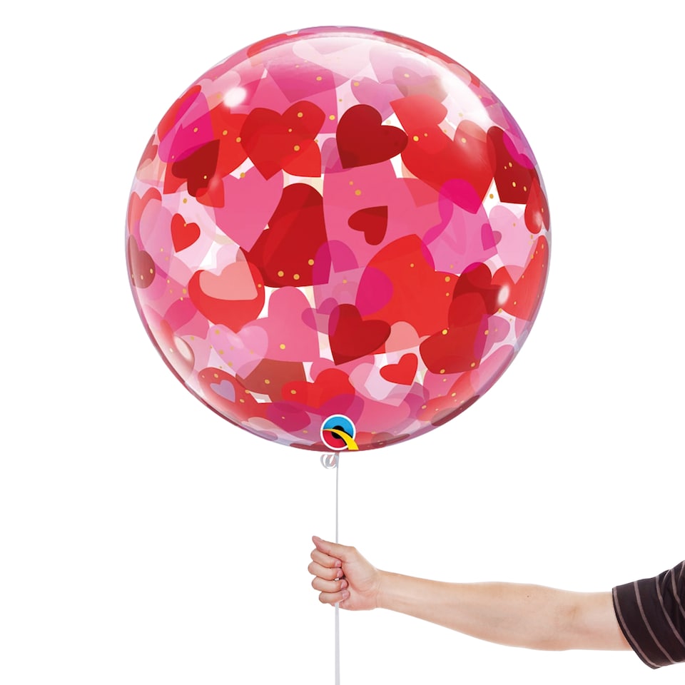image 1 of I Love You Paper Hearts See-Thru Bubble Helium Qualatex Balloon 56cm / 22 in | Pink