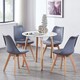 image 2 of 5PCs Dining Set - a White Round Dining Table & Set of 4 White Lorenzo Tulip chairs with Padded Seat | Grey