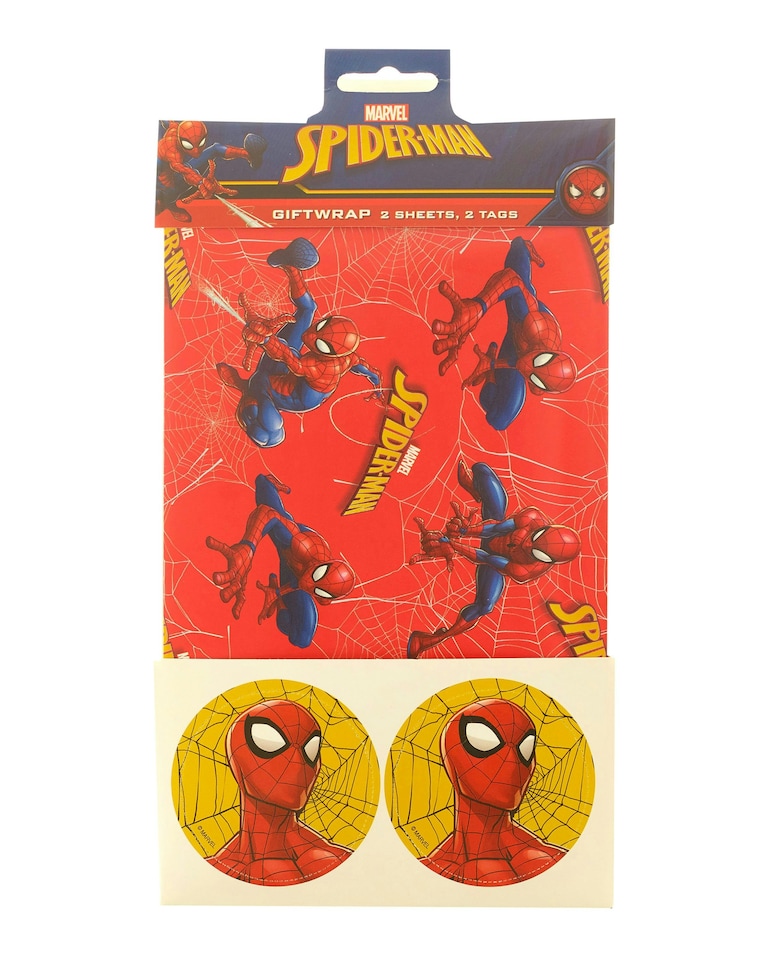 image 1 of Multipack of 6 Sheets of Wrapping Paper & 6 Tags | Birthdays | For Boys | Spider-Man Design Red