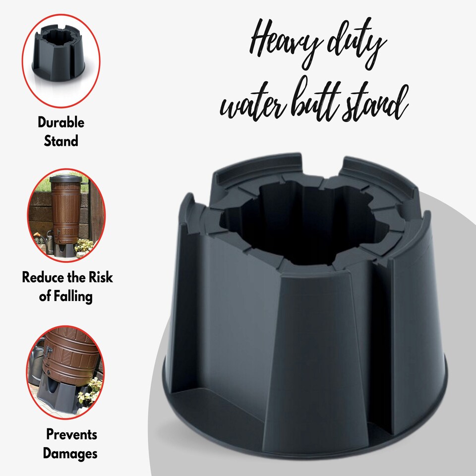 image 1 of Water Butt Kit with Tap, Diverter & Bio Cleaner –  Rainwater Collector for Garden, Balcony & Terrace – Durable Plastic Water Storage Tank Black