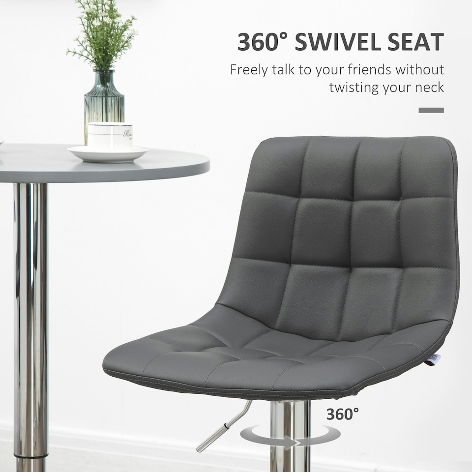 image 1 of HOMCOM Bar Stools Set of 2 Adjustable Counter Barstools W/ Footrest Grey