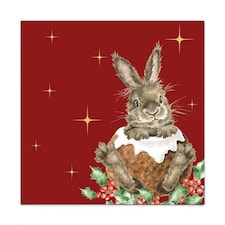 Wrendale Designs Christmas Pudding Rabbit Napkins, 16 x 16 cm