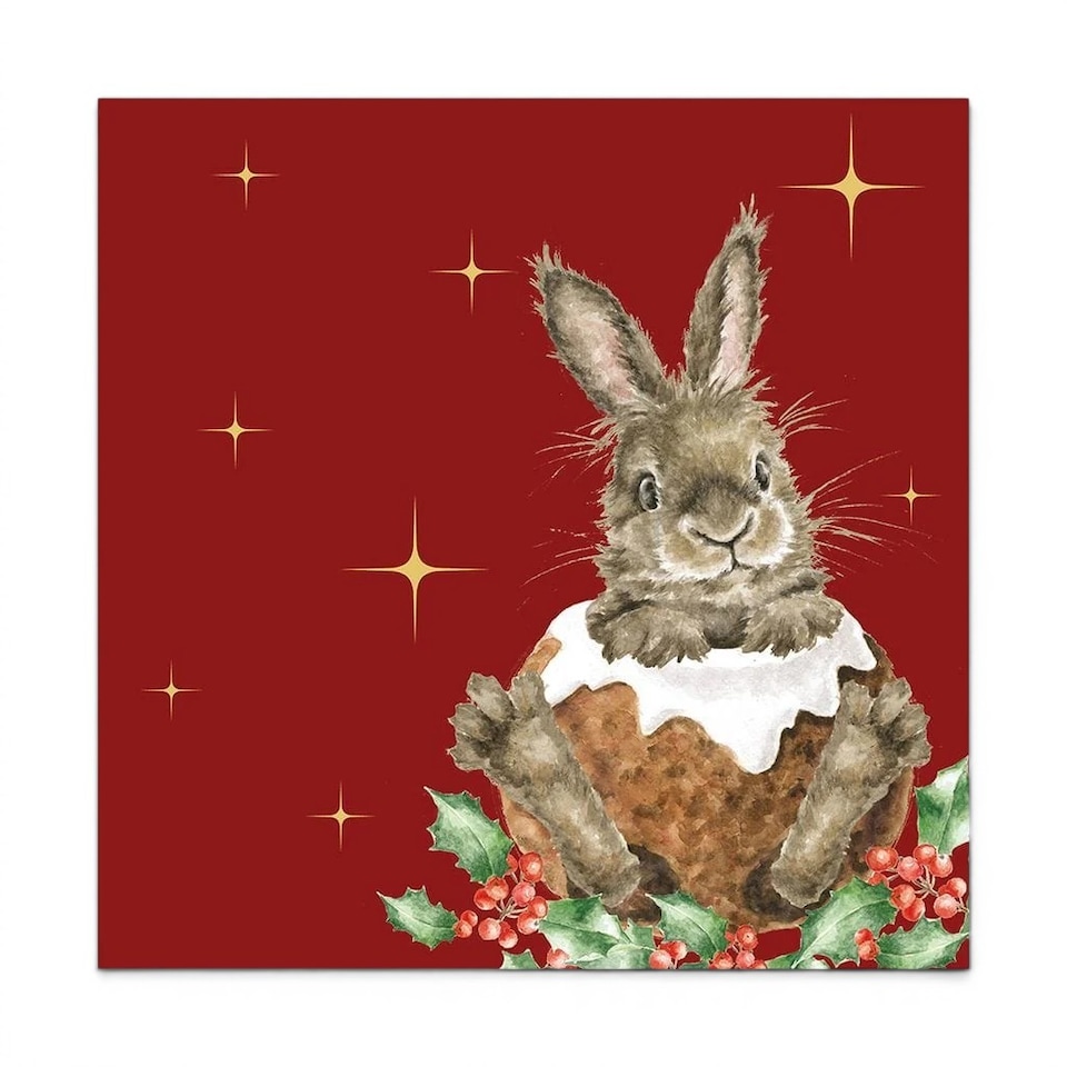 image 1 of Wrendale Designs Christmas Pudding Rabbit Napkins, 16 x 16 cm