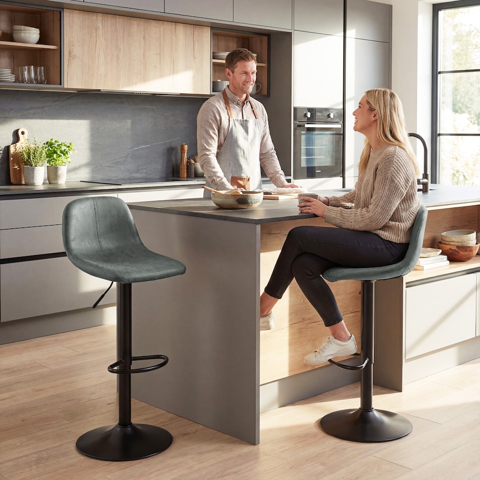 image 1 of HOMCOM Bar Stools Set of 2, Modern Swivel Barstools for Dining Room | Black | Green | 37 x 44 x 82-104 cm
