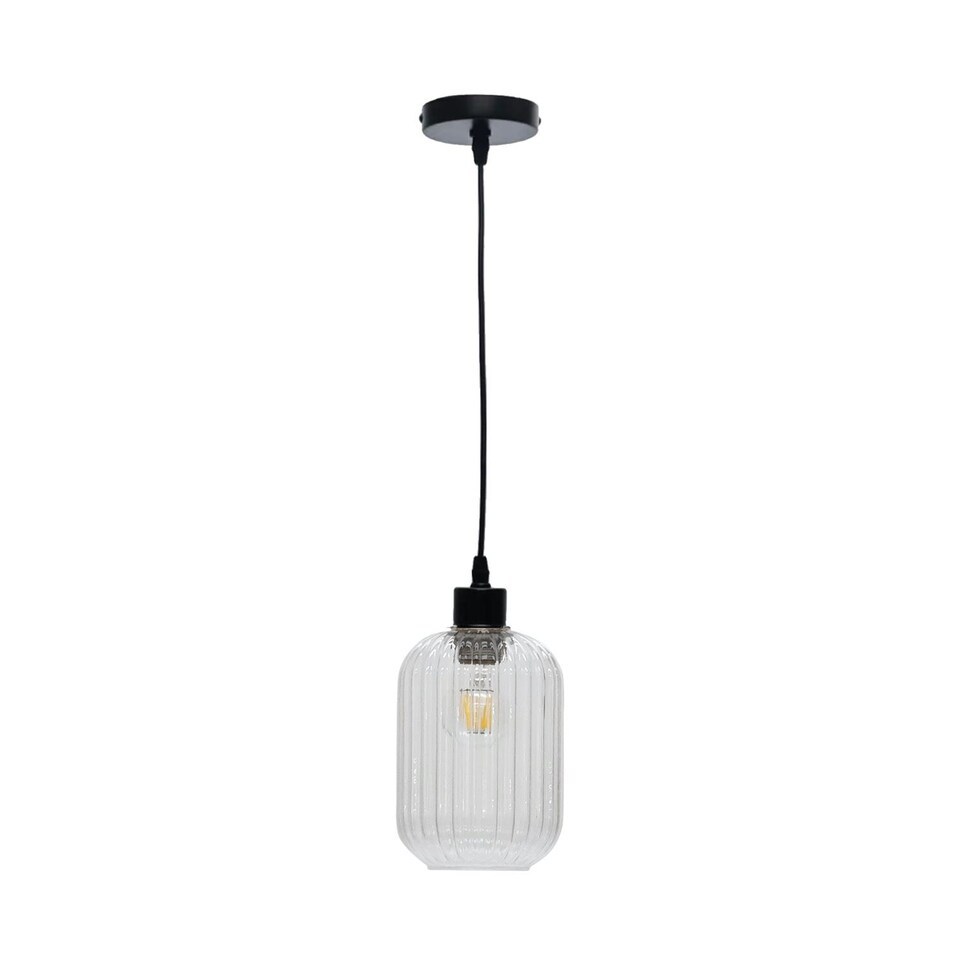 image 1 of Set of 2 Batley - Clear Ribbed Glass Easy Fit Pendant Shades | Clear | Small | 2