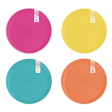 Assorted Summer Colour Sun Design Round Plastic Plates 18cm - Pack of 4