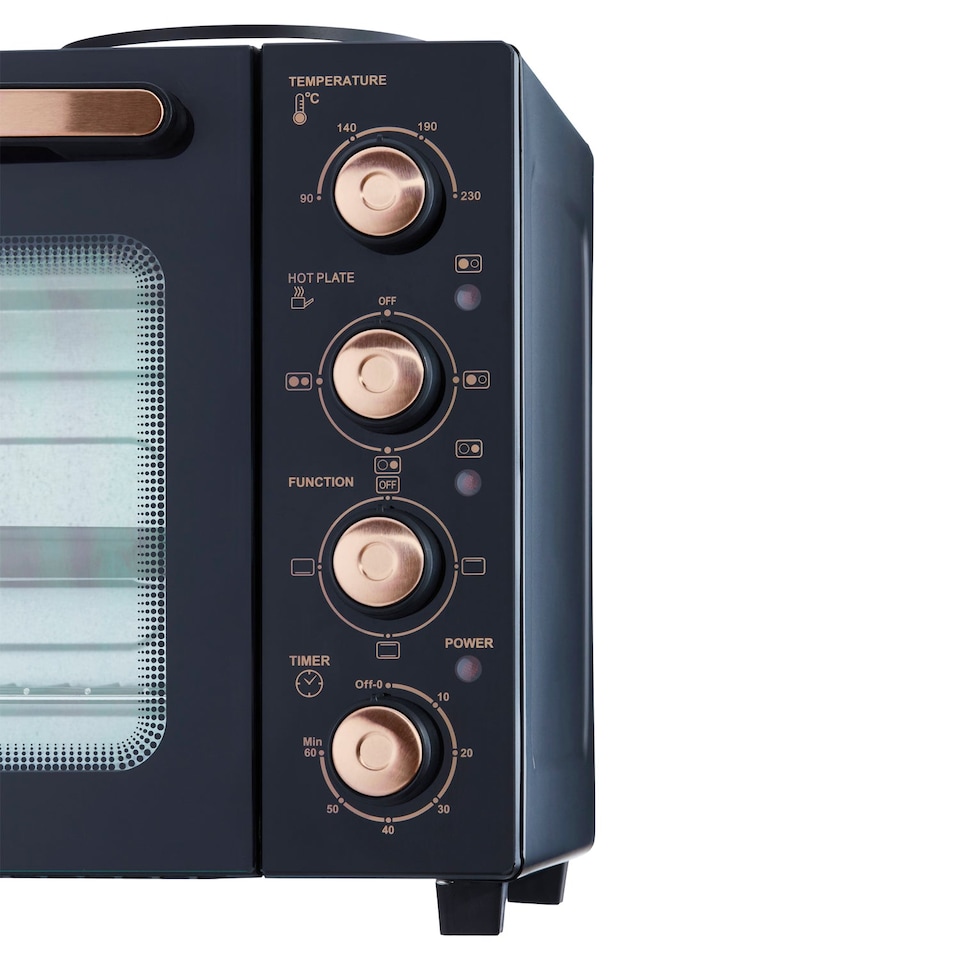 image 1 of Cooks Professional 34L Mini Oven with 2 Hobs - Electric Multifunction Countertop Cooker | Black | Black & Copper