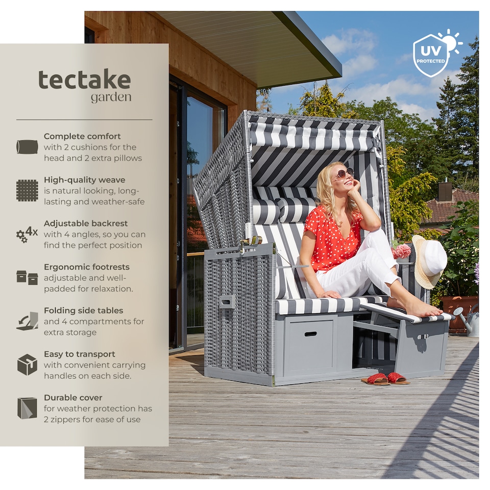 image 1 of Beach Chair Sylt with cushions, footrest and rain cover | Grey | grey/white | 1