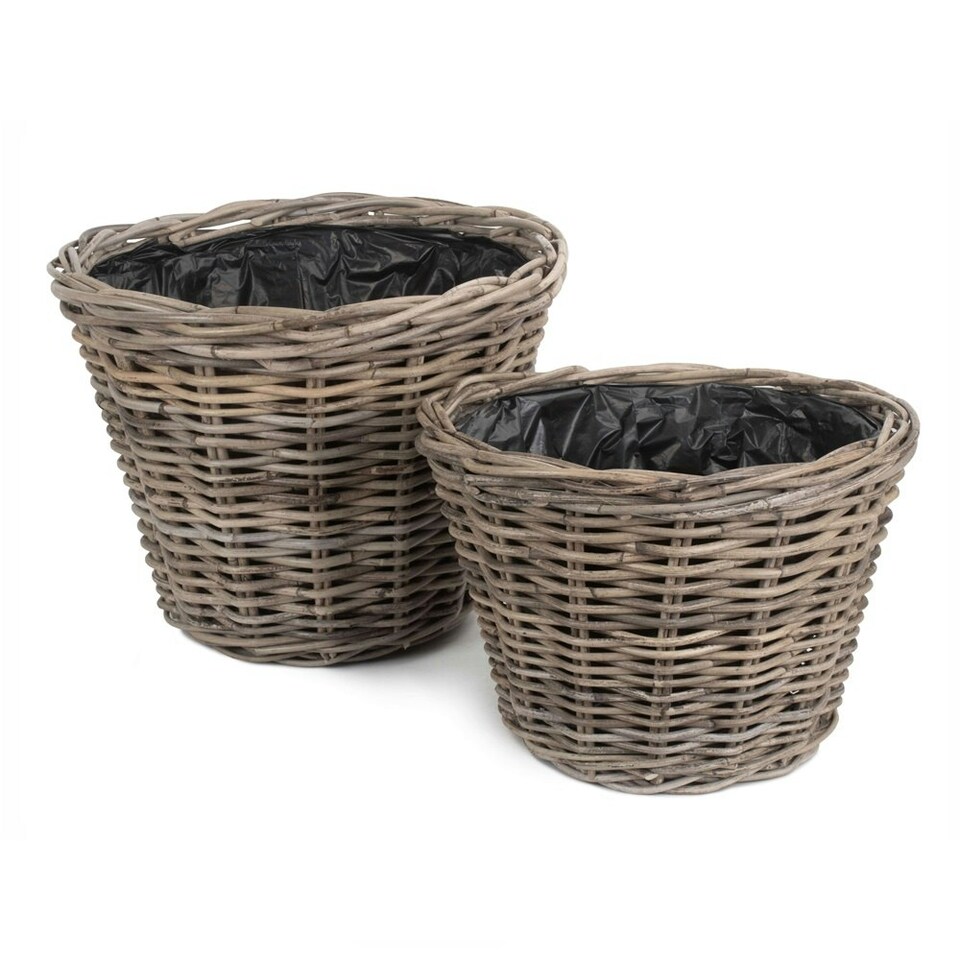 image 1 of Large Tapered Rattan Round Planter with Plastic Lining