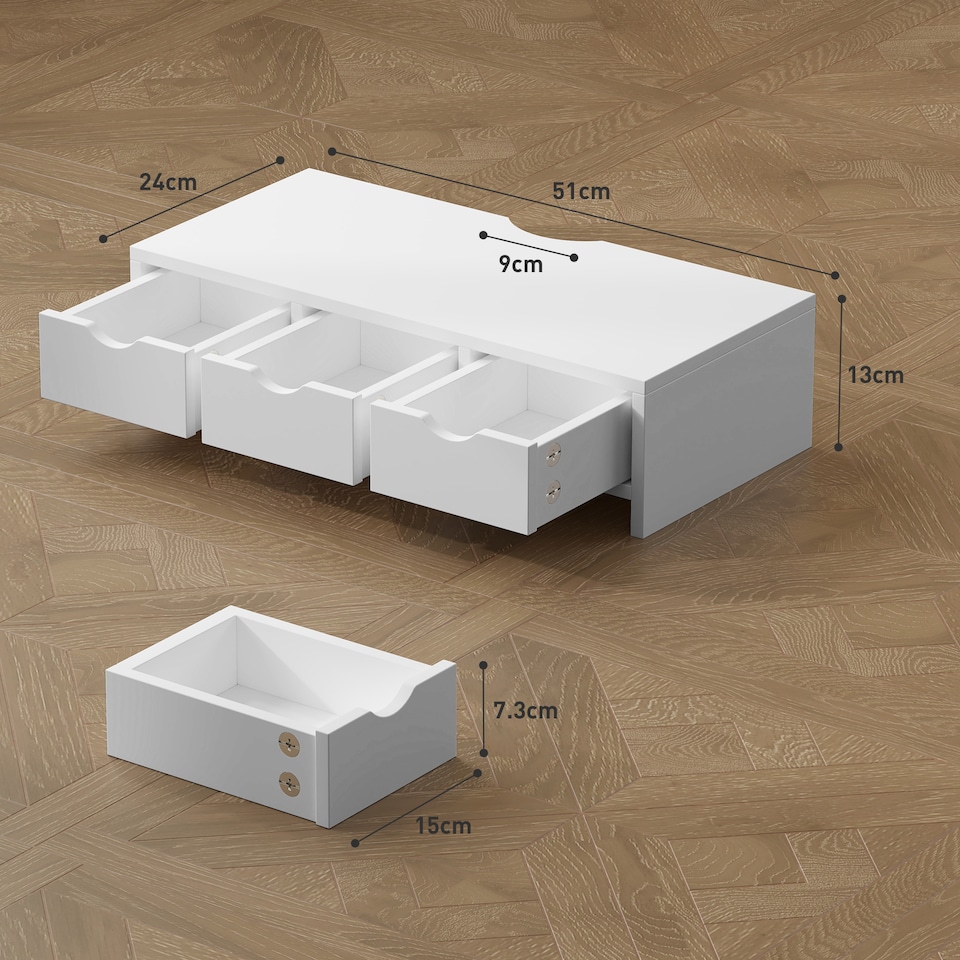 image 1 of HOMCOM Monitor Stand Riser with 3 Drawers for Laptop, Computer, PC, White