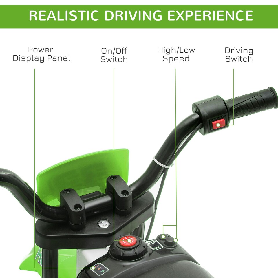 image 1 of HOMCOM 12V Kids Electric Motorbike Ride-On Motorcycle w/ Training Wheels - Green
