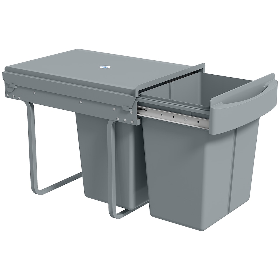 image 1 of HOMCOM Pull Out Bin with Smooth Glide and Frosted Storage Lid, Kitchen Under Sink Bin with 2 Removable Compartments and Handle for Waste and Recycling, Grey