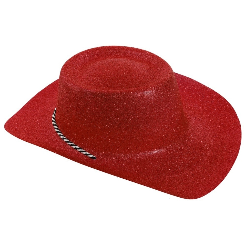 image 1 of Pack of 6 Red Glitter Cowboy Hat Red | One Size
