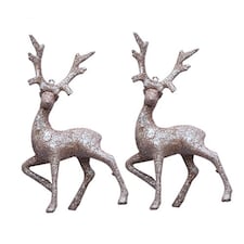 Rose Gold Glitter Christmas Reindeer Hanging Decoration 21.5cm - Pack of 2