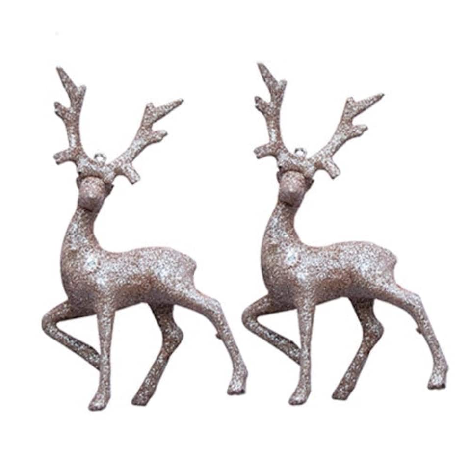 Rose Gold Glitter Christmas Reindeer Hanging Decoration 21.5cm - Pack of 2