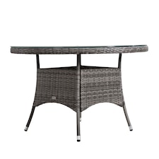 Direct Wicker Outdoor 4 Person Rattan Round Dining Table, Aluminum Frame with Tempered Glass Top, Umbrella Hole | Grey