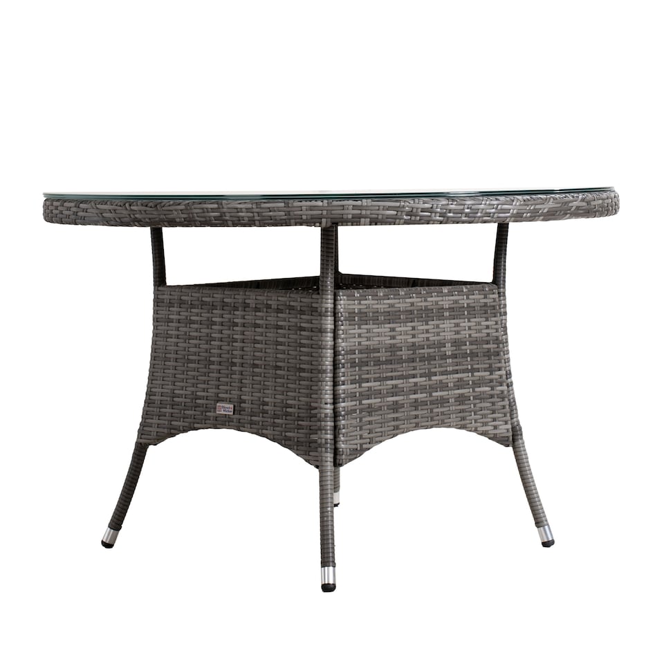 image 1 of Direct Wicker Outdoor 4 Person Rattan Round Dining Table, Aluminum Frame with Tempered Glass Top, Umbrella Hole | Grey