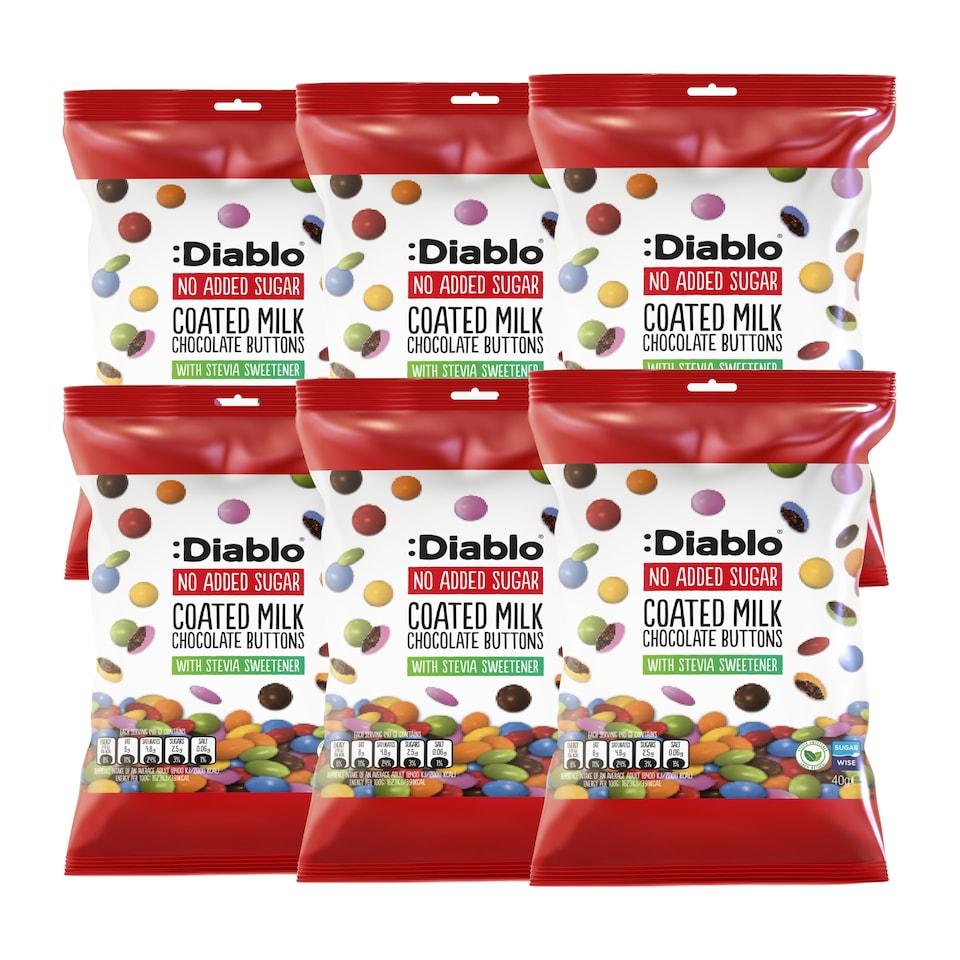 image 1 of Diablo No Added Sugar Milk Chocolate Buttons 40g 6 Pack
