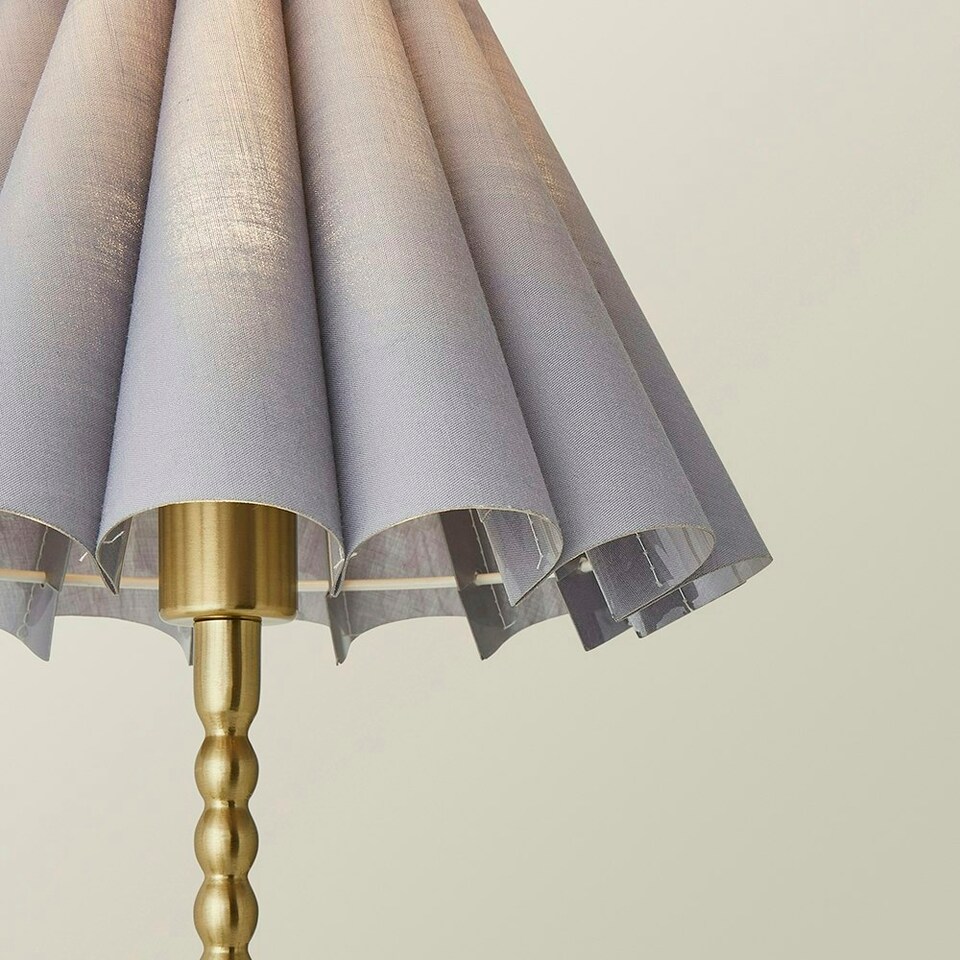 image 1 of ValueLights Maeve Grey Scallop Pleated Tapered Shade Brushed Gold Bobbin Bobble Table Lamp Gold