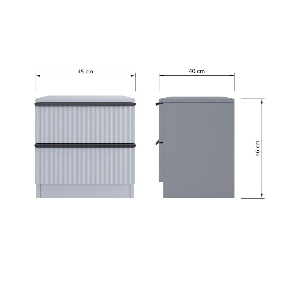 image 1 of FWStyle Lania Ripple Ridged 2 Drawer Bedside Table Nightstand Matt Grey