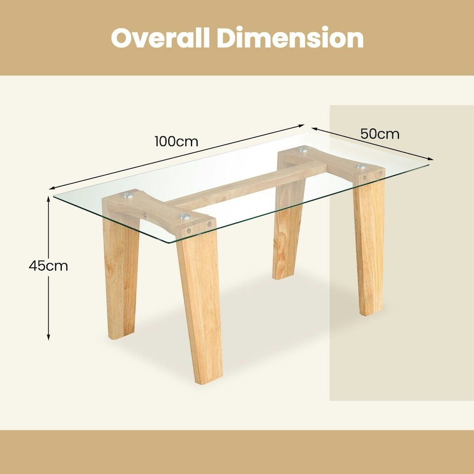 image 1 of COSTWAY Rectangle Coffee Table Tempered Glass Top Center Table Brown