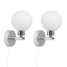 Pair of Polished Chrome IP44 Bathroom Globe Wall Light With Pull Cord Switch | Chrome | 2
