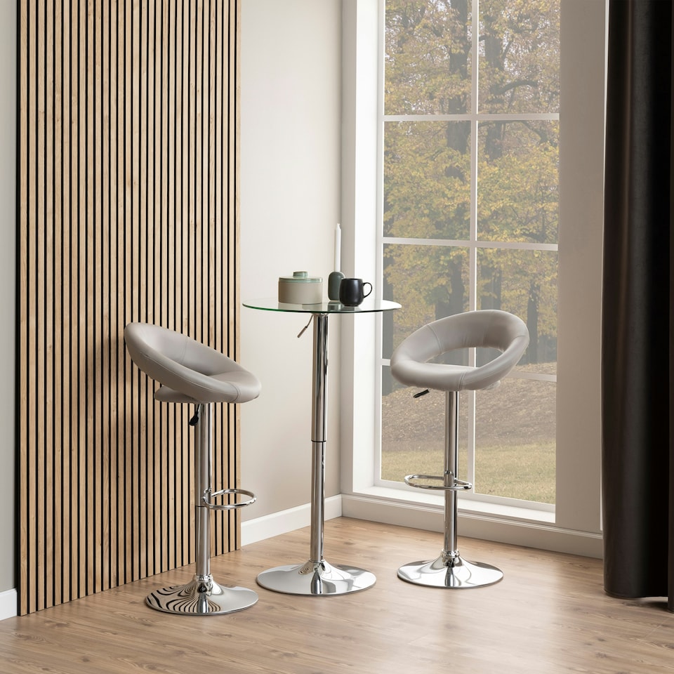 image 1 of Plump Light Grey Swivel Bar Stool with Open Back