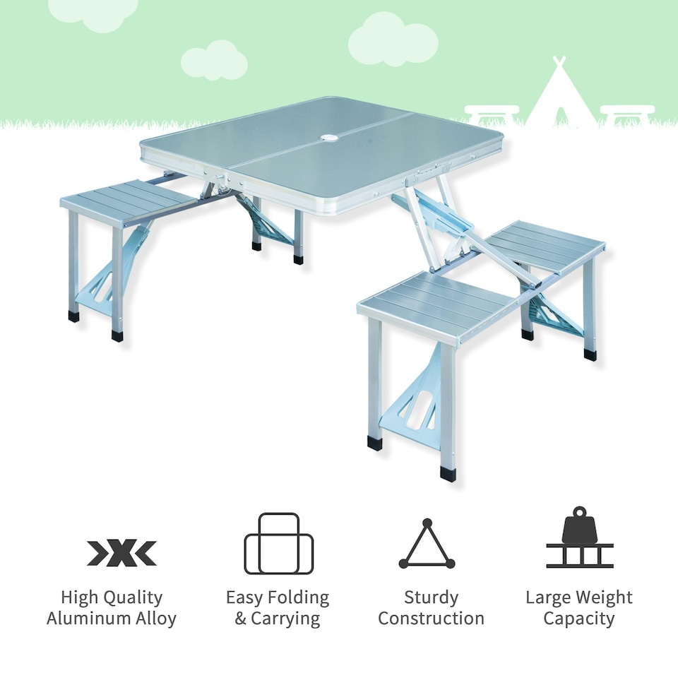 image 1 of Outsunny Portable Folding Trestle Camping Picnic Table Outdoor Chair Stools