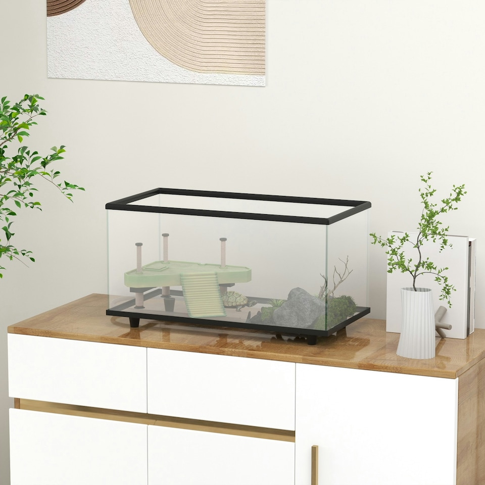 image 1 of PawHut Turtle Tank 50L Glass Turtle Aquarium w/ Easy Drainage, 60 x 30 x 32cm