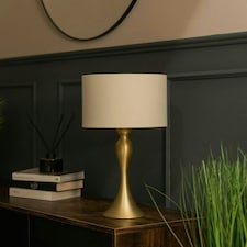 ValueLights Matt Gold Table Lamp Drum Natural Shade