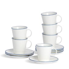 Nicola Spring 12 Piece White Farmhouse Espresso Cup & Saucer Set - 90ml | White | White