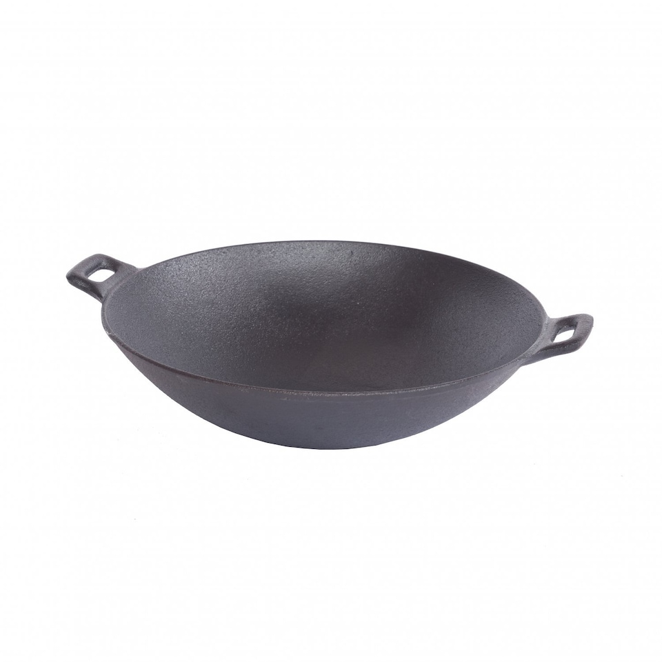 image 1 of 30cm Cast Iron Non Stick Wok Skillet Frying Cooking Pan