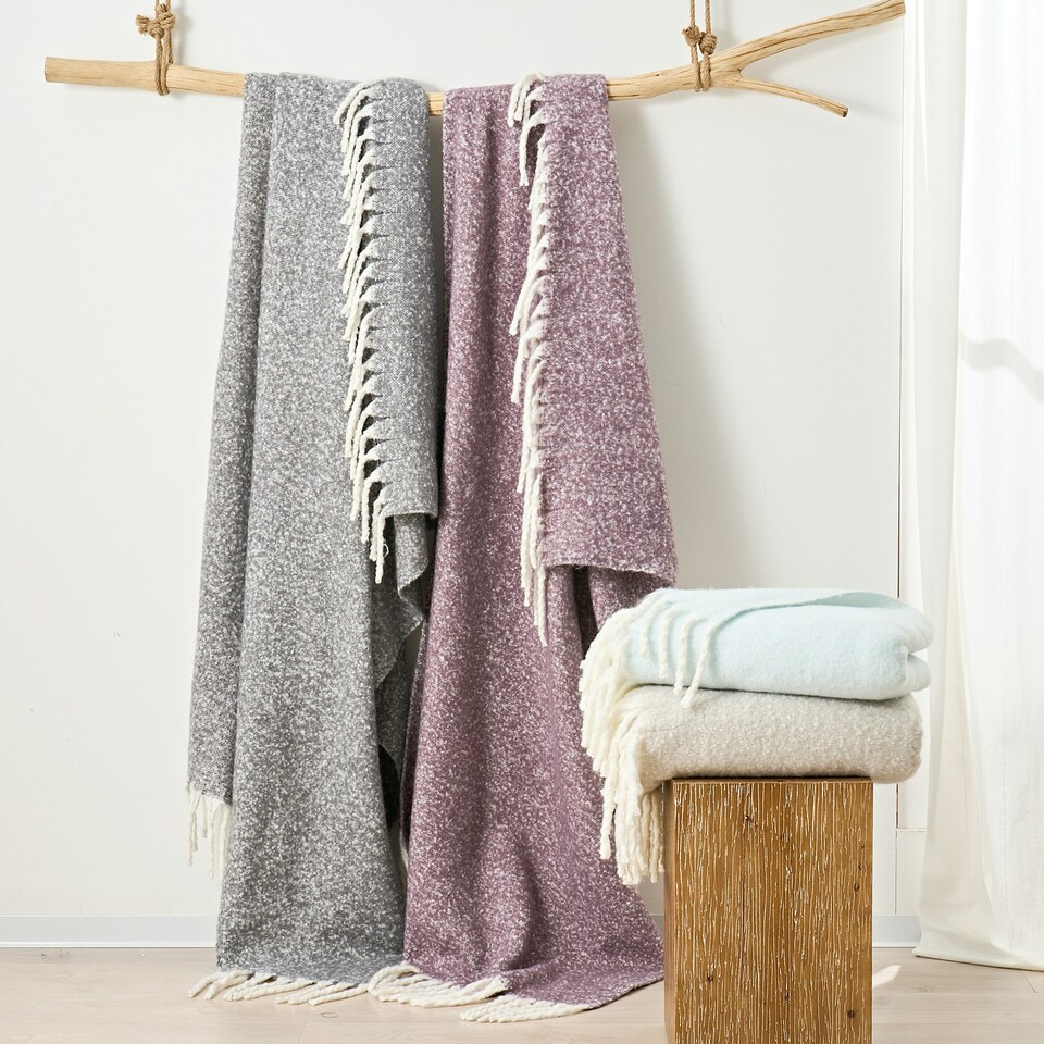 image 1 of Aisling Marl Faux Mohair Throw - Super Soft, Stylish Tasselled Blanket Purple | Thistle
