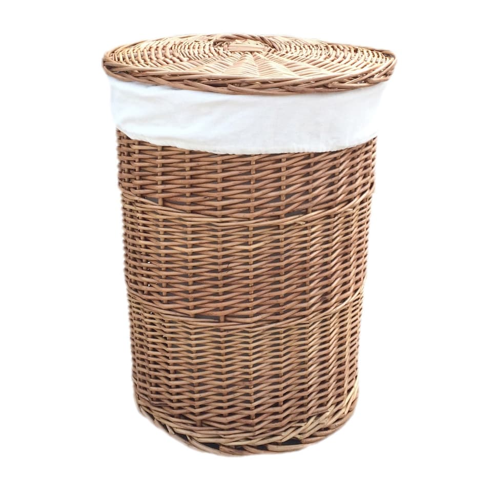 image 1 of Small Light Steamed Round Laundry Baskets with White Lining | White | White